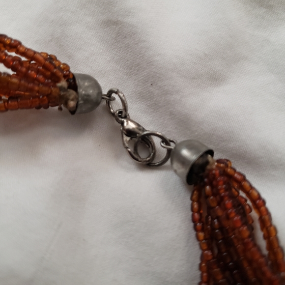 Stunning Vintage Multiple Strand Black Glass Seed Bead Necklace Dark Amber - Picture 6 of 6